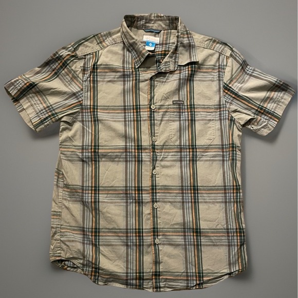 Columbia Other - Columbia Short Sleeve Button Down Shirt Green Orange Blue Plaid Logo Medium JBHS